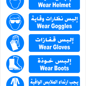 Safety Sign - Wear Helmet - Goggles - Gloves - Boots - Protective clothing
